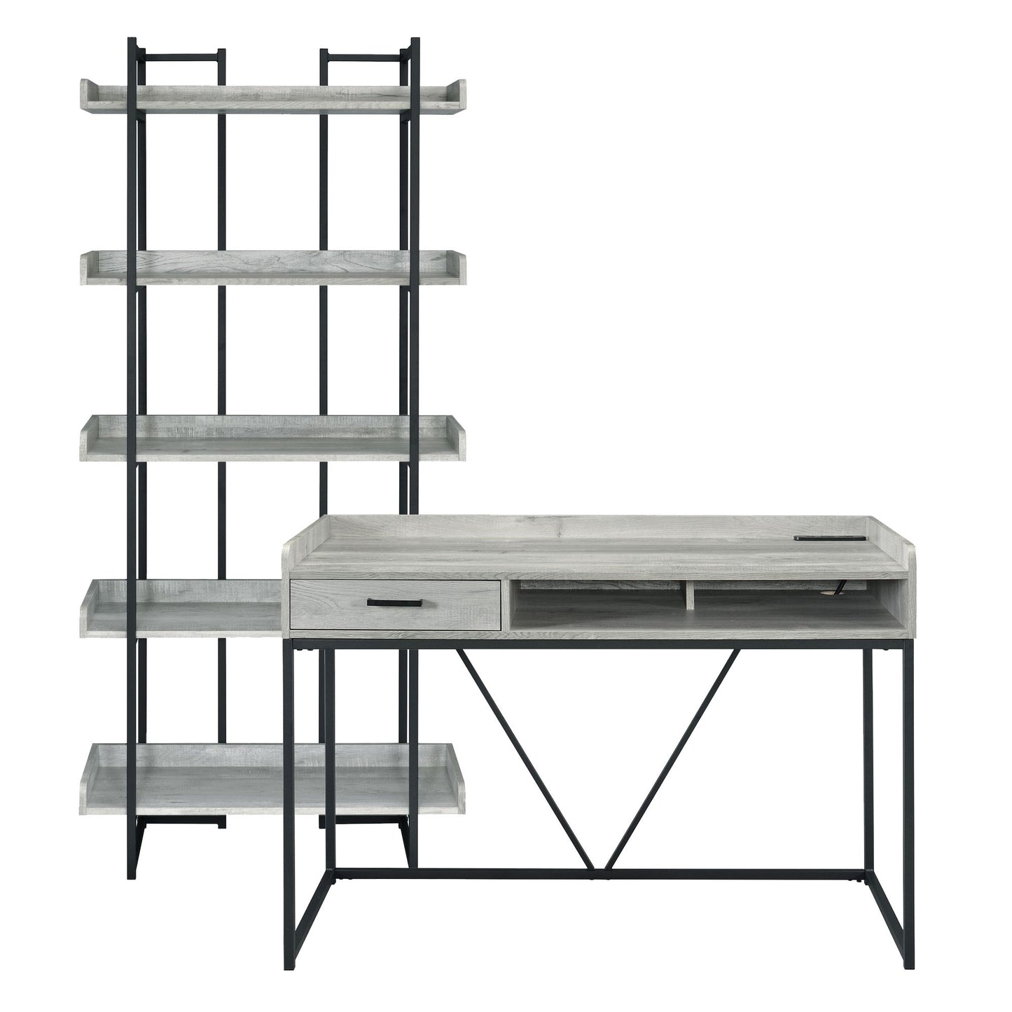 Preston - 2 Piece Desk And Bookshelf Set - Gray