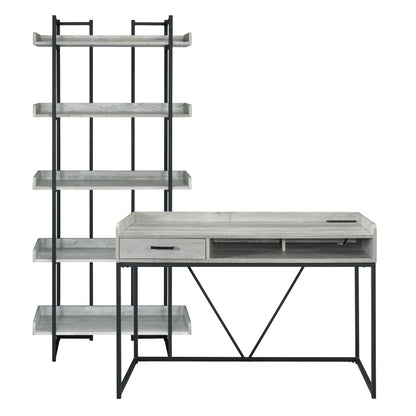 Preston - 2 Piece Desk And Bookshelf Set - Gray
