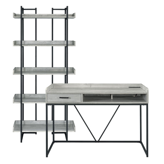 Preston - 2 Piece Desk And Bookshelf Set - Gray