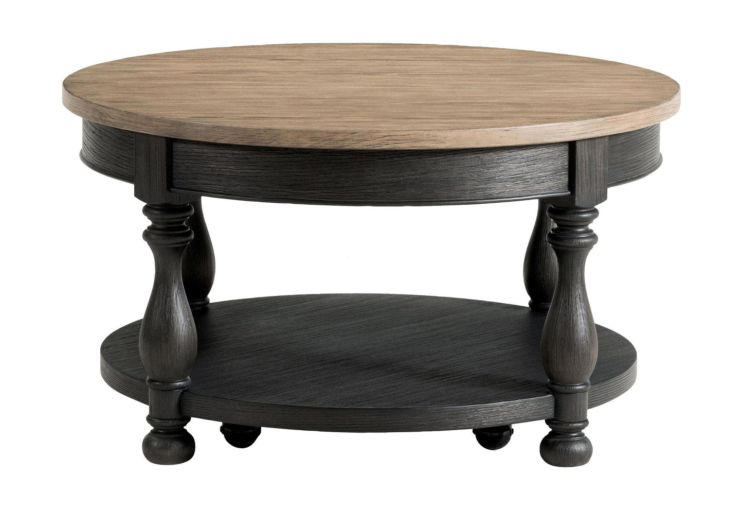 Barrington - 2 Tone Round Cocktail Table - Antique Oak / Matte Black