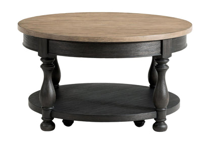 Barrington - 2 Tone Round Cocktail Table - Antique Oak / Matte Black