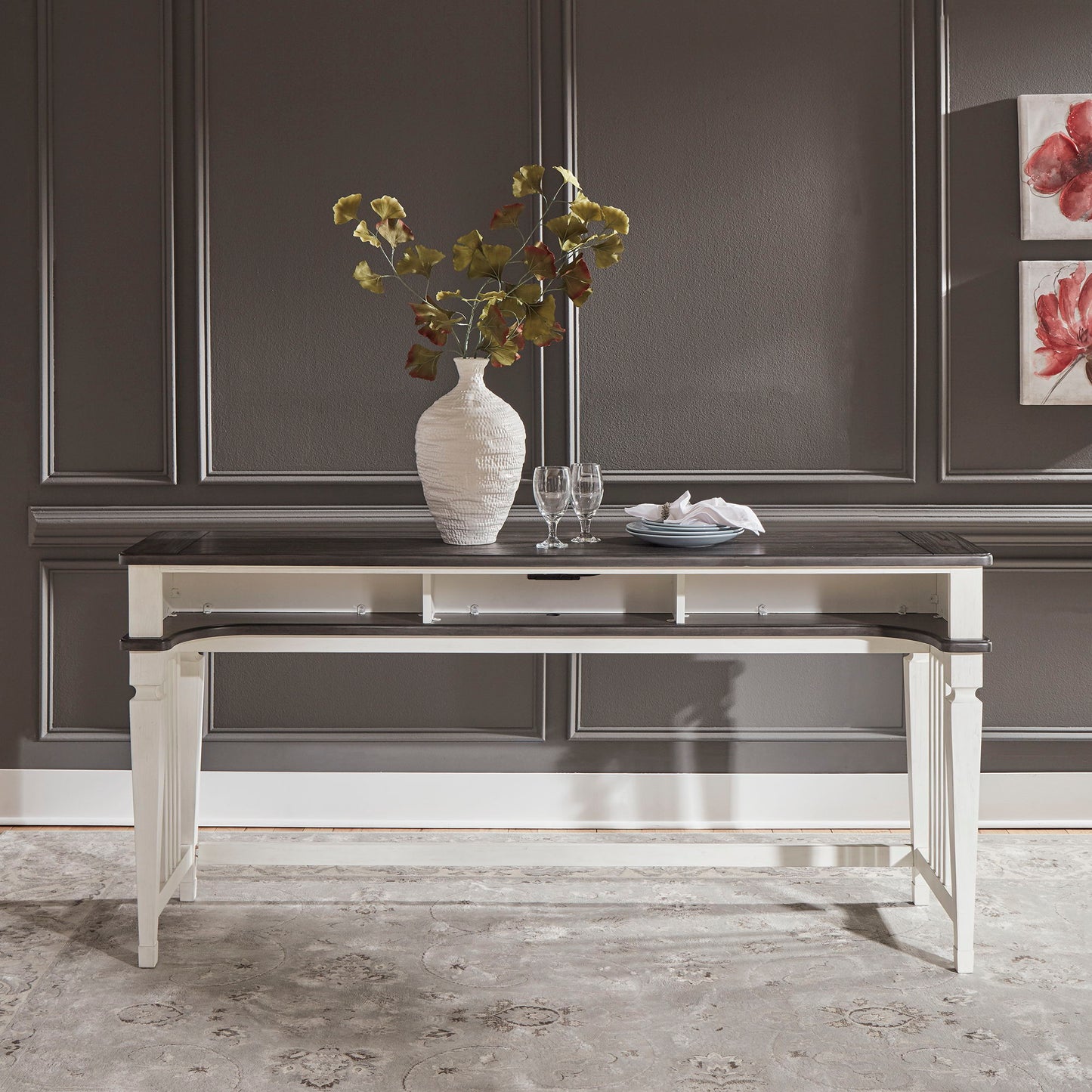 Allyson Park - 4 Piece Dining Room Set - Wirebrushed White / Charcoal
