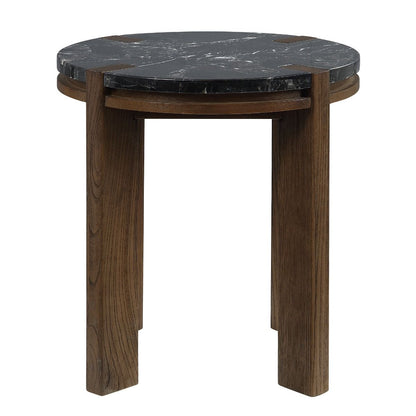 Estella - End Table With Natural Marble Top - Black Top & Walnut