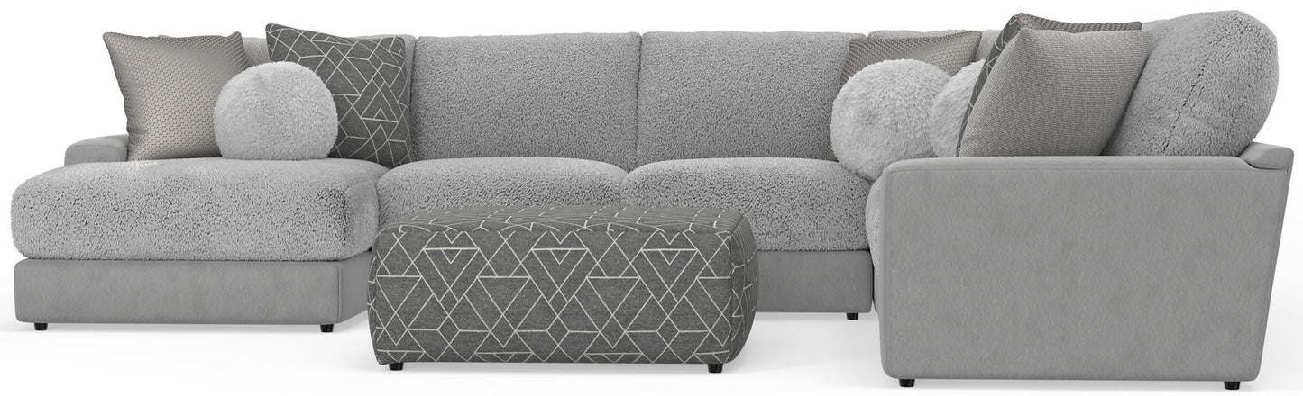 Canyon - 4 Piece Sectional With Cuddler Seat Cushions, Included Accent Pillows And Cocktail Ottoman (Left Side Facing Chaise) - Platinum