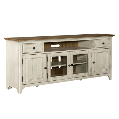 Farmhouse Reimagined - Entertainment 72" TV Stand - Antique White / Chestnut Tops
