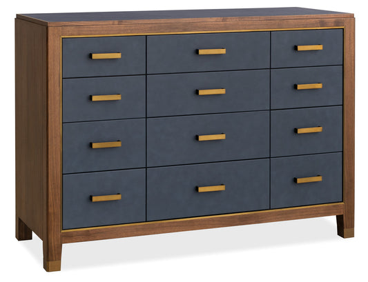 Melange - Geneva Accent Drawer Chest - Blue / Medium Walnut