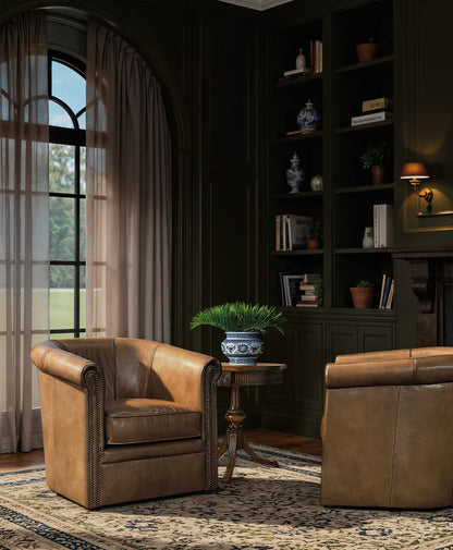 CC - Axton Swivel Leather Club Chair - Dark Brown