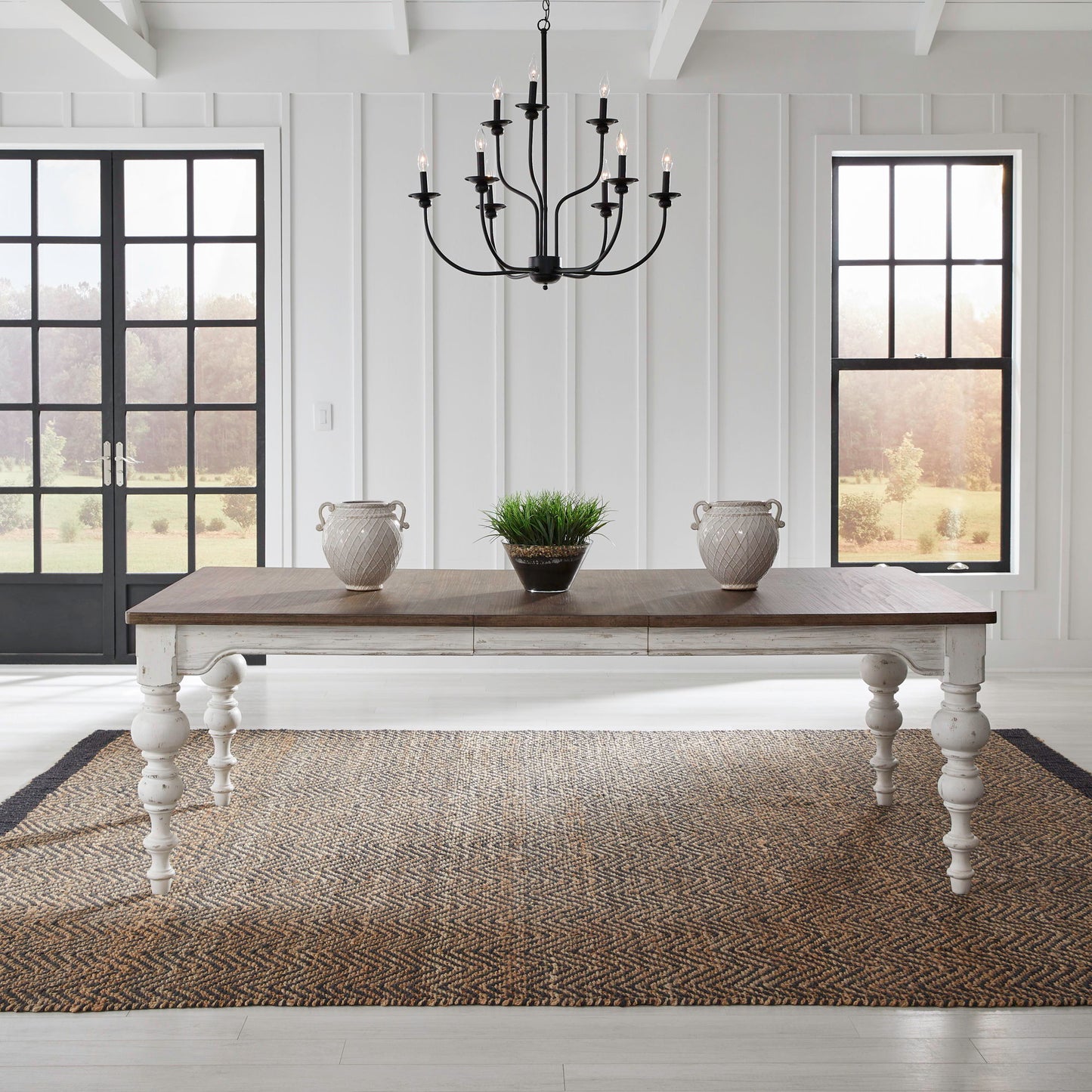River Place - Rectangular Leg Table - Riverstone White & Tobacco