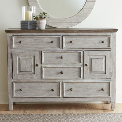 Heartland - 2 Door 6 Drawer Chesser - Antique White / Tobacco Tops