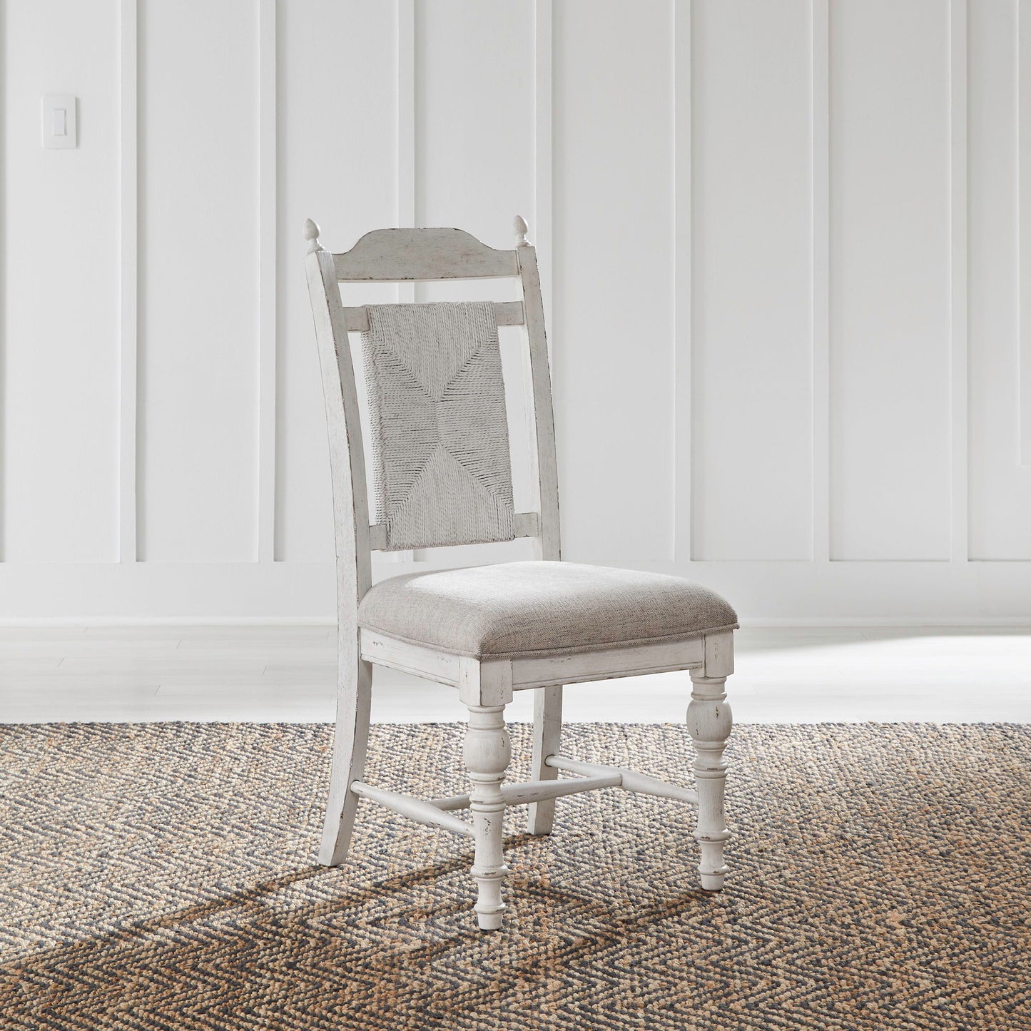 River Place - Panel Back Side Chair - Riverstone White & Tobacco