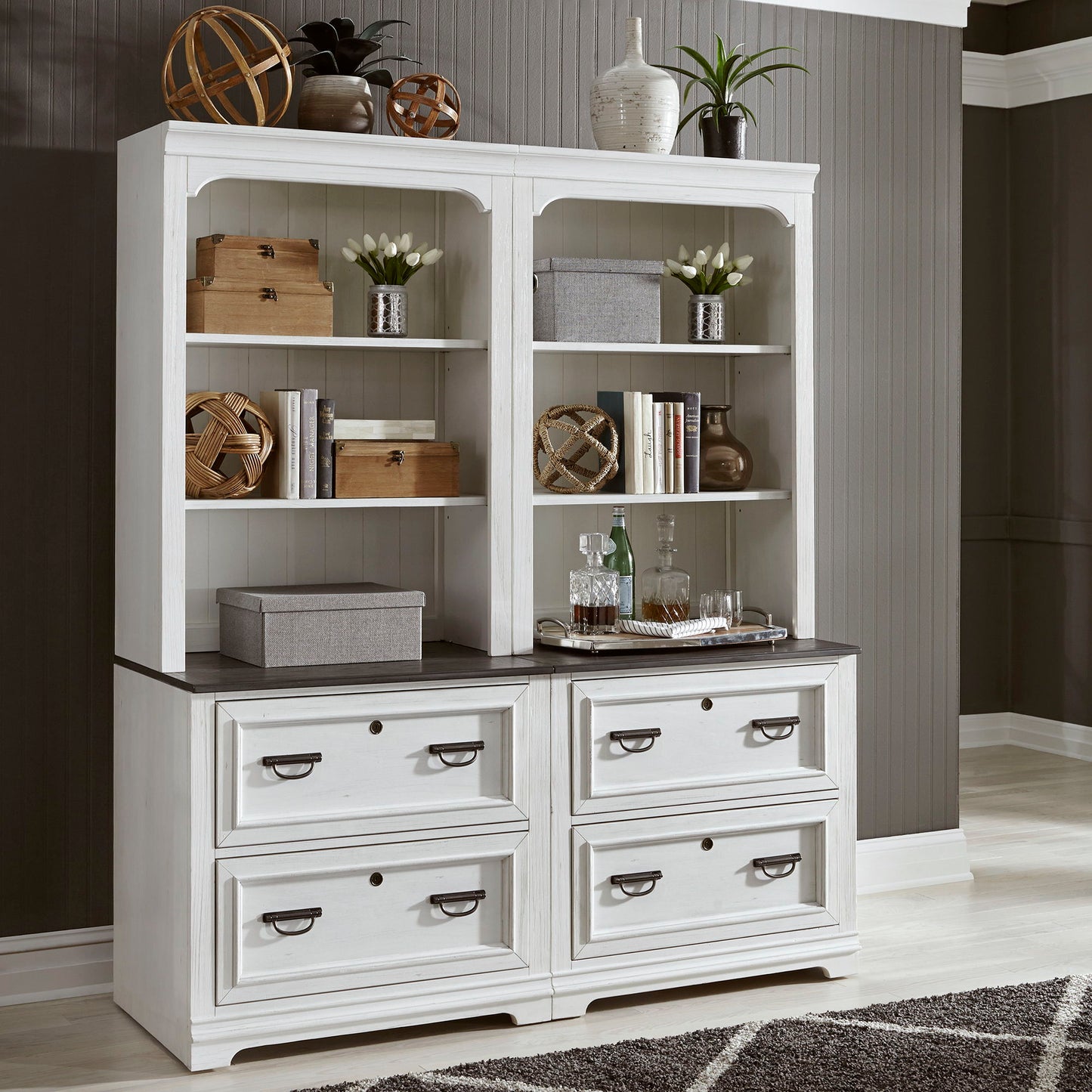 Allyson Park - 2 Piece Home Office Set - Wirebrushed White / Charcoal