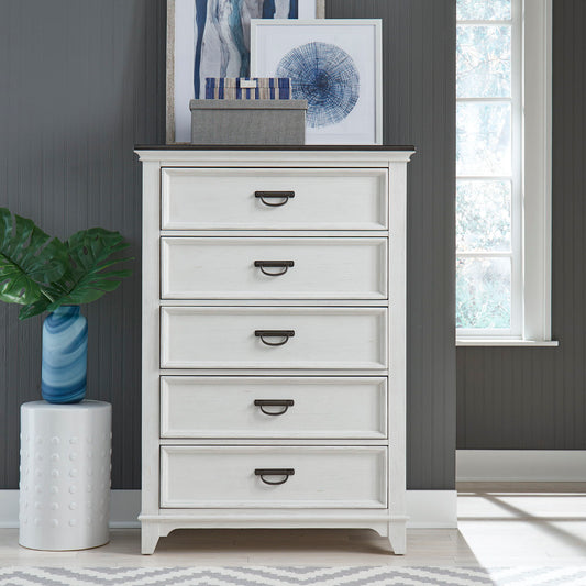 Allyson Park - 5 Drawer Chest - Wirebrushed White / Charcoal