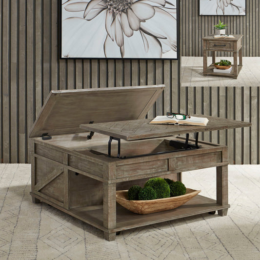 Parkland Falls - 3 Piece Table Set (1 Lift Top Cocktail Table 2 End Tables) - Weathered Taupe