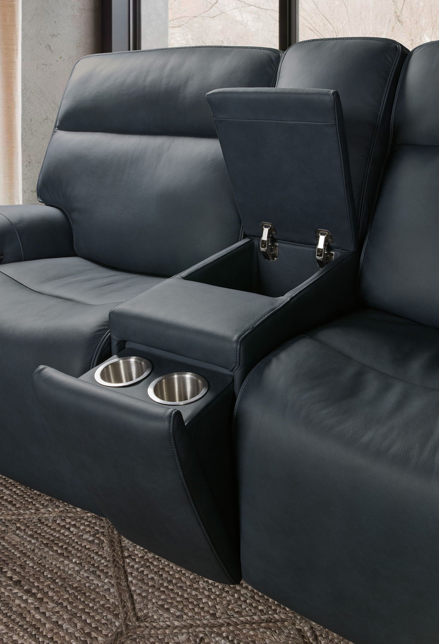 MS - Riverton Power Gliding Console Loveseat With Power Headrest And Lumbar - Black