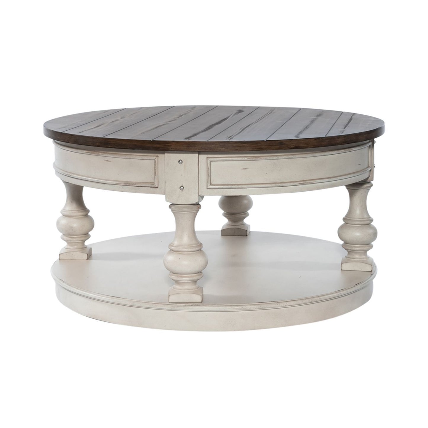 Morgan Creek - Round Cocktail Table - Antique White / Wirebrushed Tobacco Accents