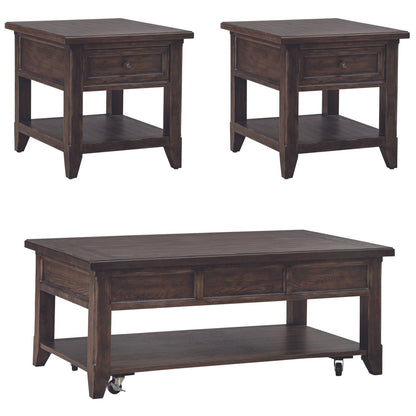 Paradise Valley - 3 Piece Table Set (Lift Top Cocktail Table) - Saddle Brown