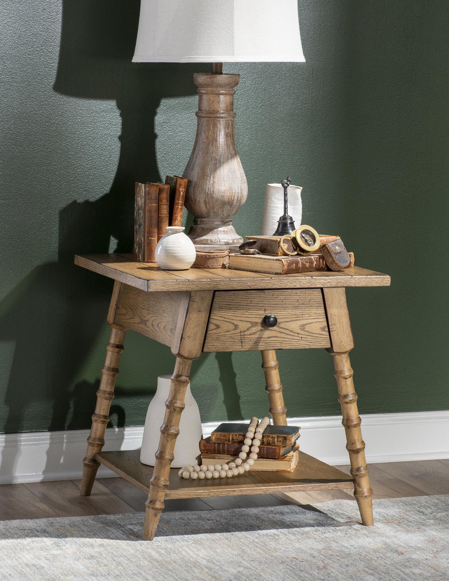 Vintage Market - Splayed Bobbin Leg 1 Drawer End Table