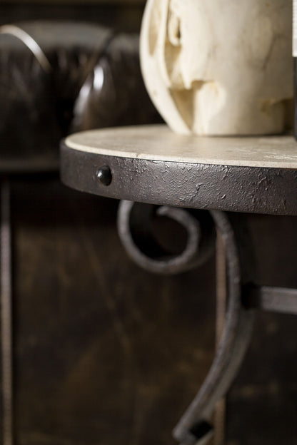Hill Country - Luckenbach Metal And Stone End Table - Light Brown / Black