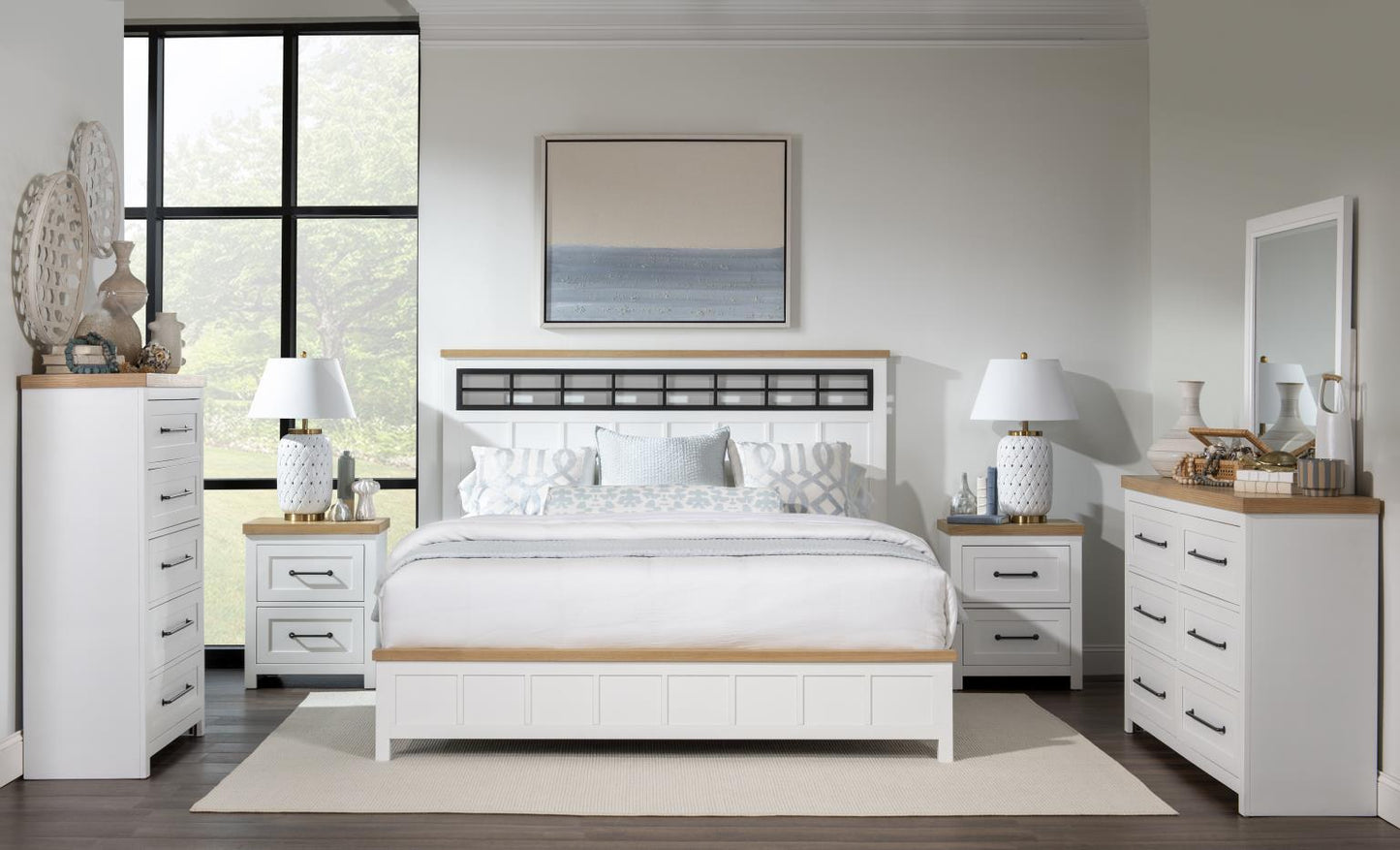 Horizons - 5 Drawers Chest - Pure White / Natural Oak