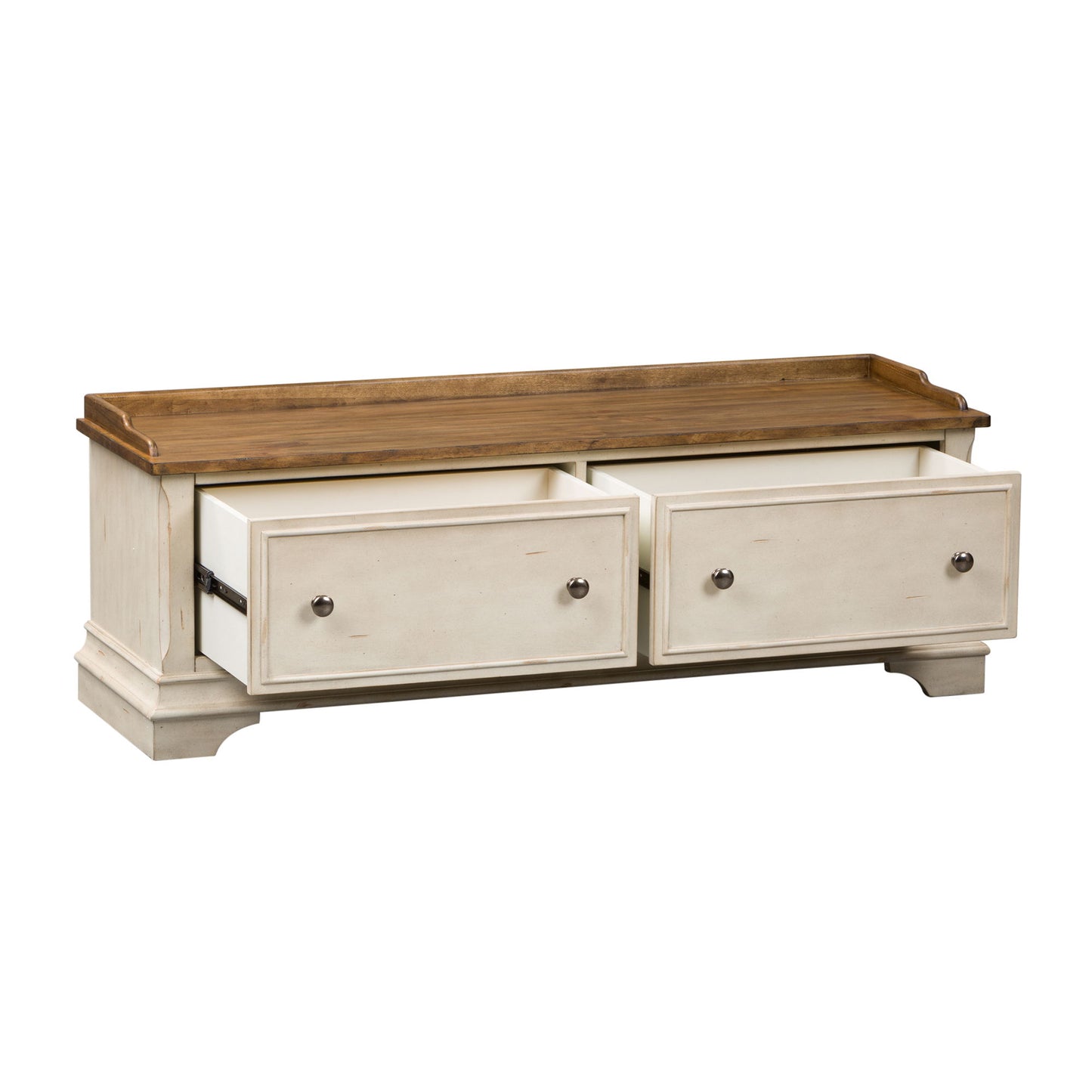 Morgan Creek - Storage Hall Bench - Antique White / Wirebrushed Tobacco Accents