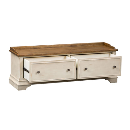 Morgan Creek - Storage Hall Bench - Antique White / Wirebrushed Tobacco Accents