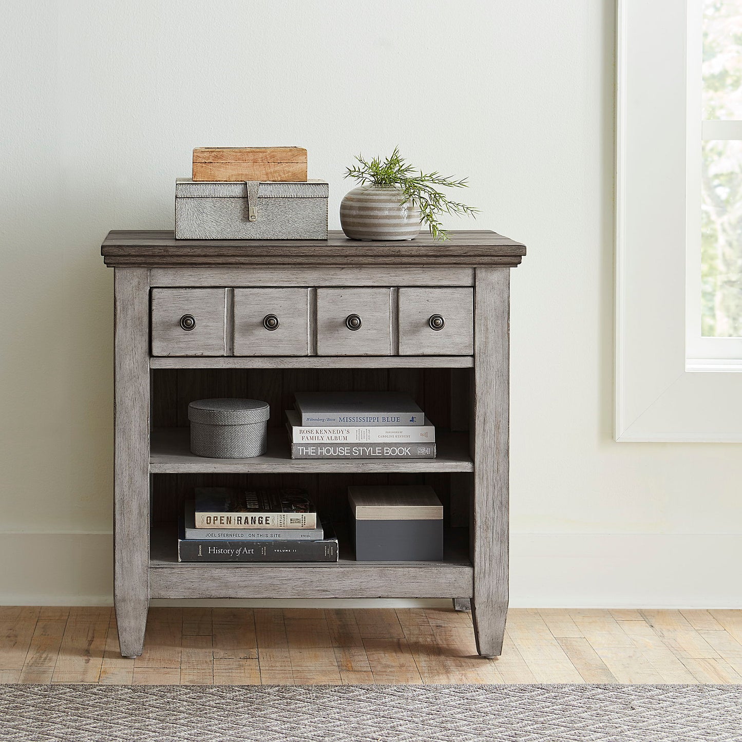 Heartland - 1 Drawer Nightstand With Charging Station - Antique White / Tobacco Tops