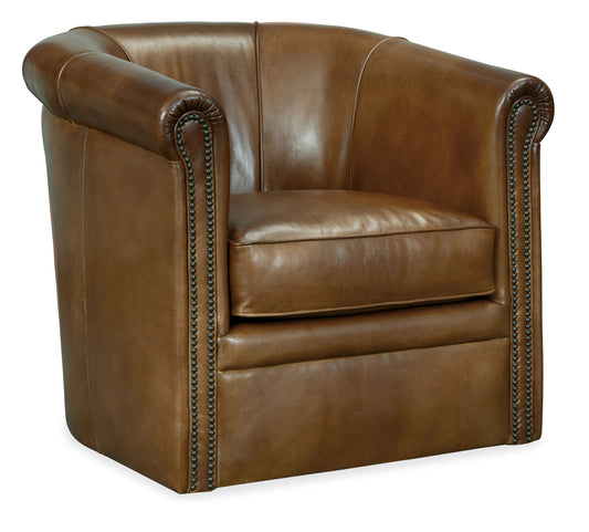 CC - Axton Swivel Leather Club Chair - Dark Brown