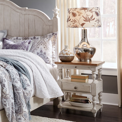 Farmhouse Reimagined - 1 Drawer Nightstand - Antique White / Chestnut Tops