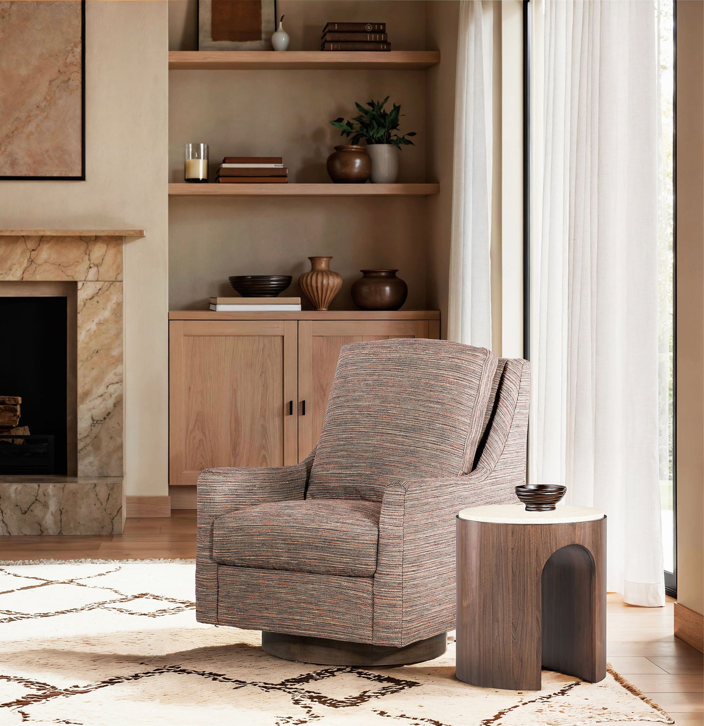 Eleana - Marble Top Round End Table - Medium Wood