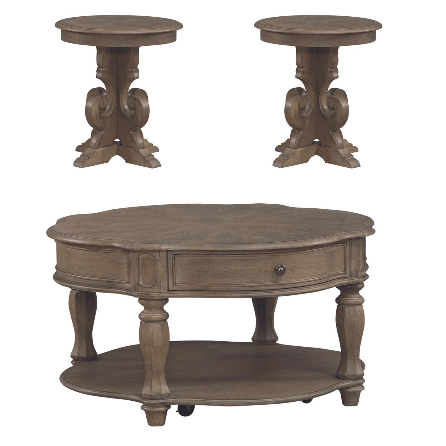 Magnolia Manor - 3 Piece Table Set (Round End Table) - Weathered Bisque